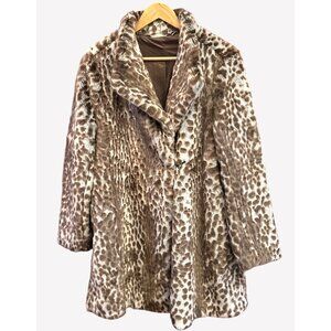 Soft Surroundings Faux Fur Leopard Print Longline Coat Women’s Large Luxe Chic